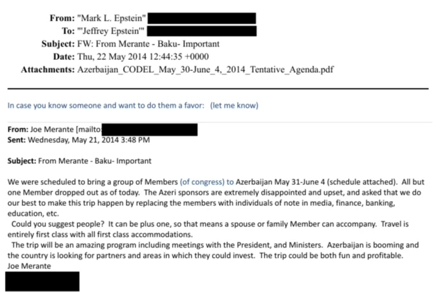 ABŞ Ədliyyə Nazirliyi "Epstein kitabxanası"nda dərc edilən məktubların birində Azərbaycandan bəhs edilir. 