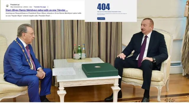 Hazırda President.az saytında İlham Əliyevin Ramiz Mehdiyevi qəbul etməsindən hazırlanan yazının olduğu səhifə artıq tapılmır.